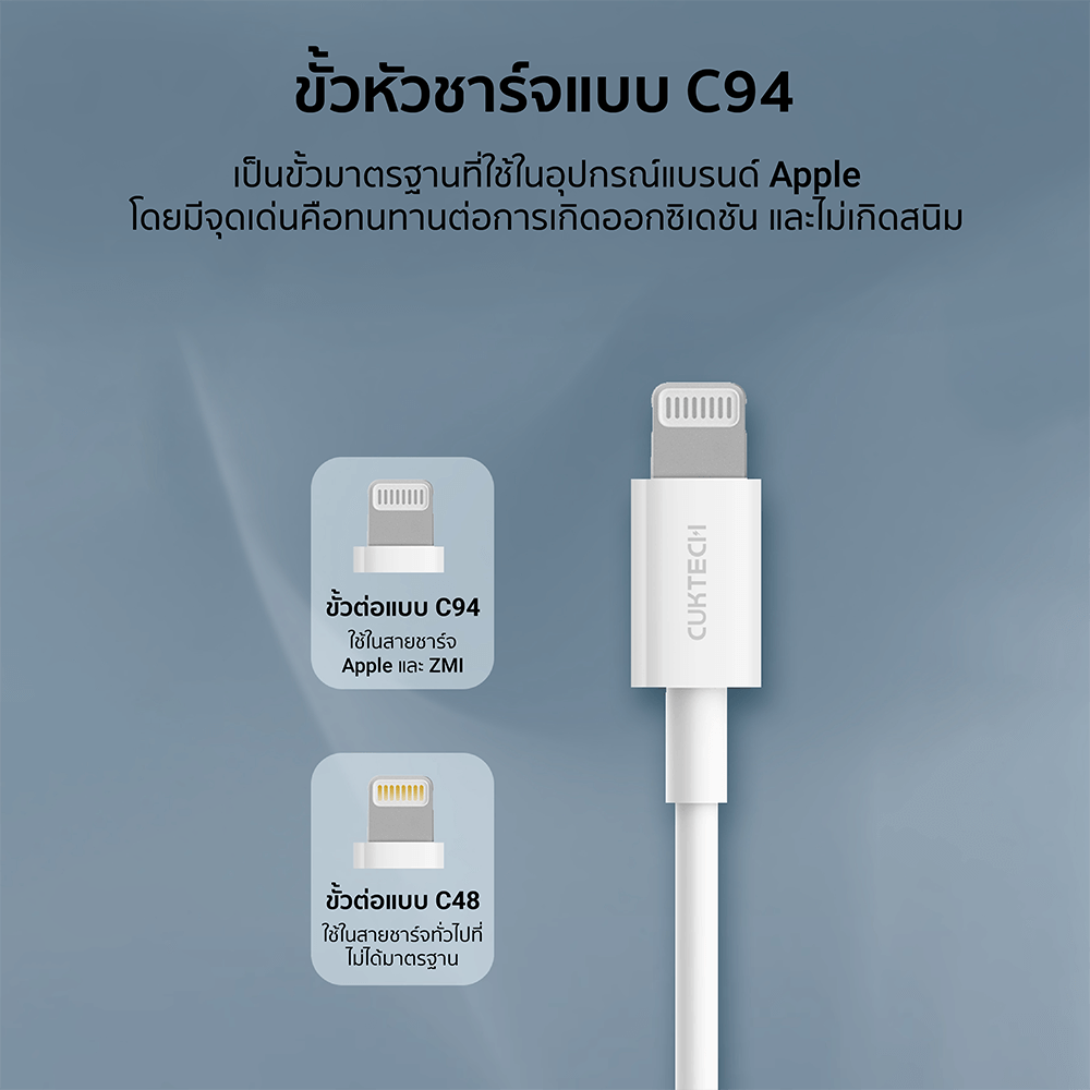 สายชาร์จ USB-C to Lightning CUKTECH รุ่น AL870 สีขาว 1 เมตร รองรับมาตรฐาน MFI